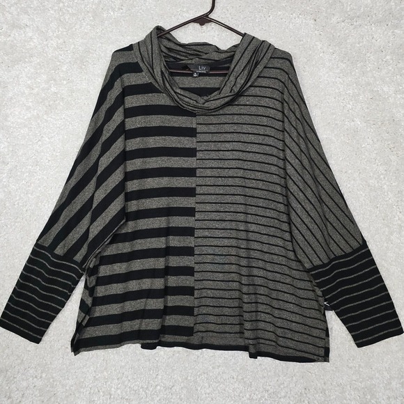 Liv‎ by Habitat Womens Sweater XL Gray Black Striped Cowl Neck Stretch - Picture 1 of 13
